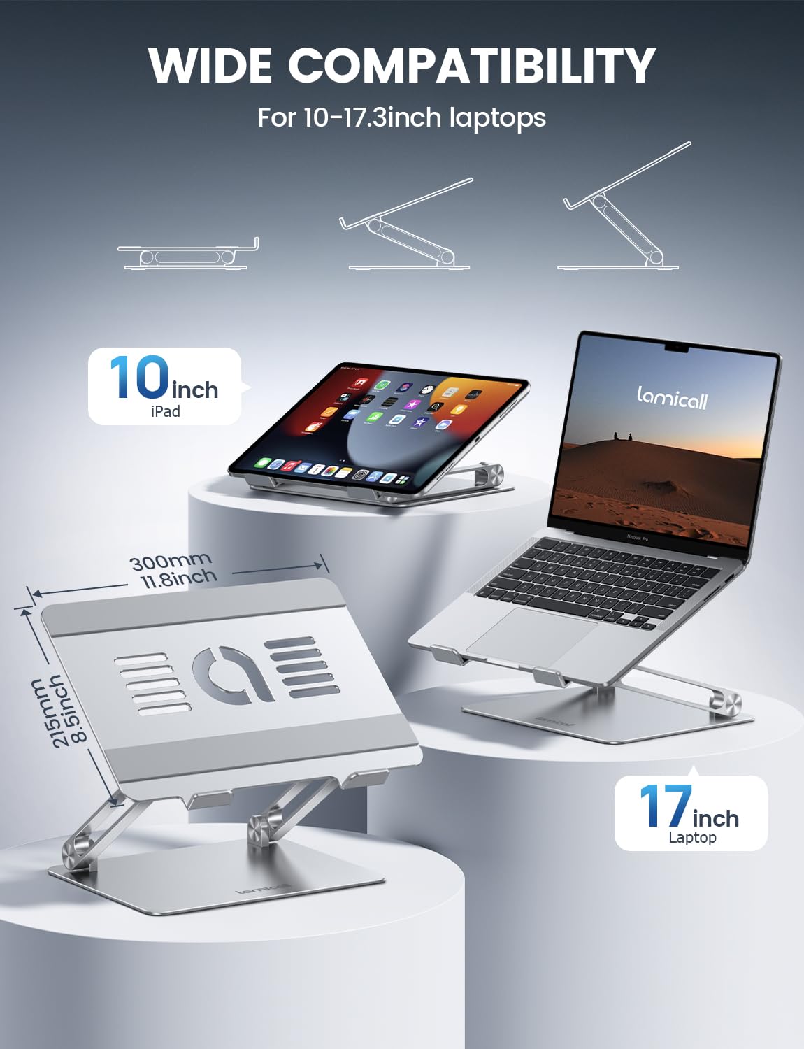 Lamicall Adjustable Laptop Desk Stand for 10–17.3-Inch Laptops