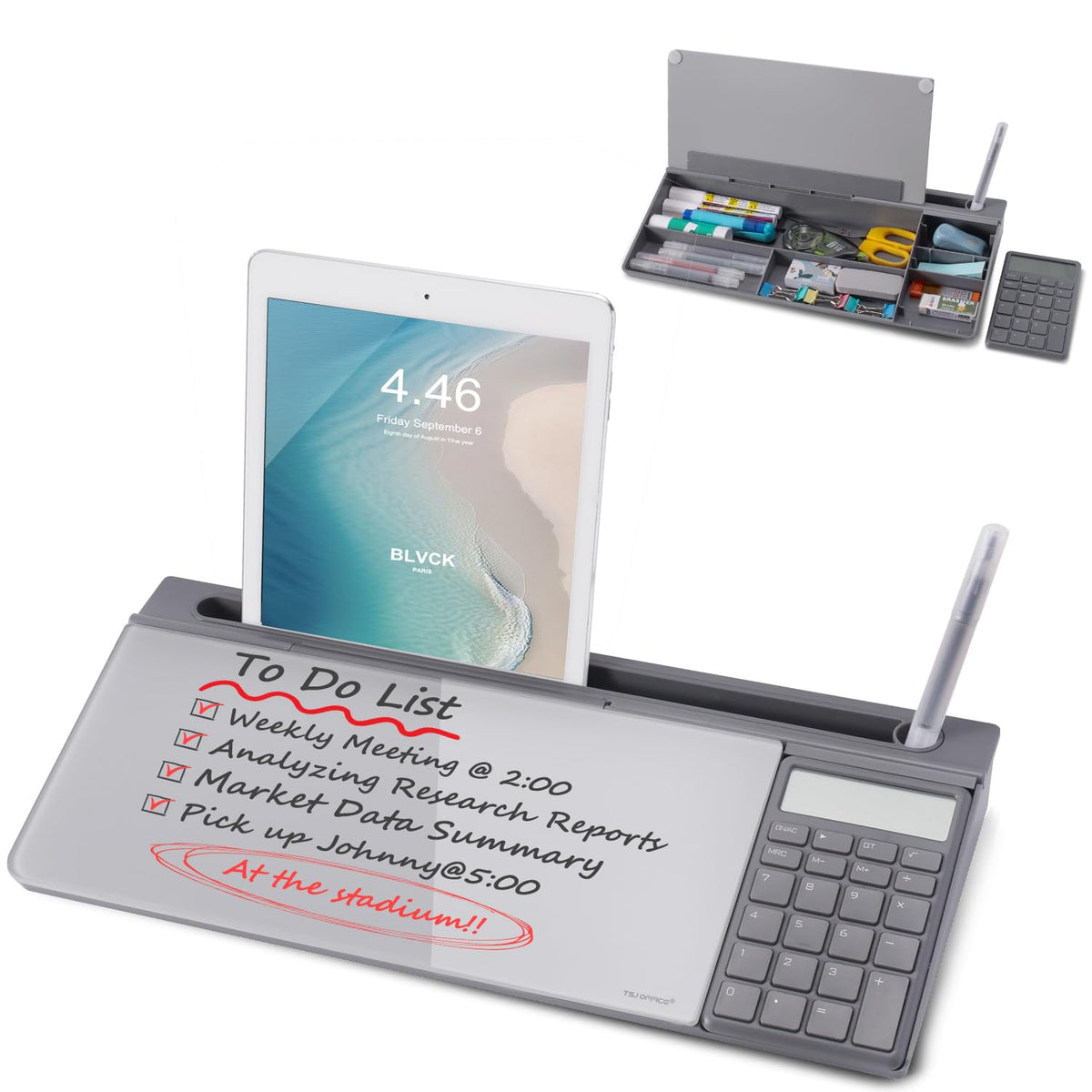 TSJ OFFICE Glass Desktop Dry Erase Board with Drawer