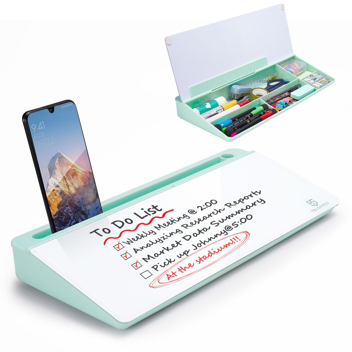 TSJ OFFICE Glass Desktop Dry Erase Board with Drawer