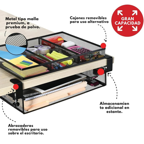 Clamp-On 2-Drawer Metal Mesh Under-Desk Organizer