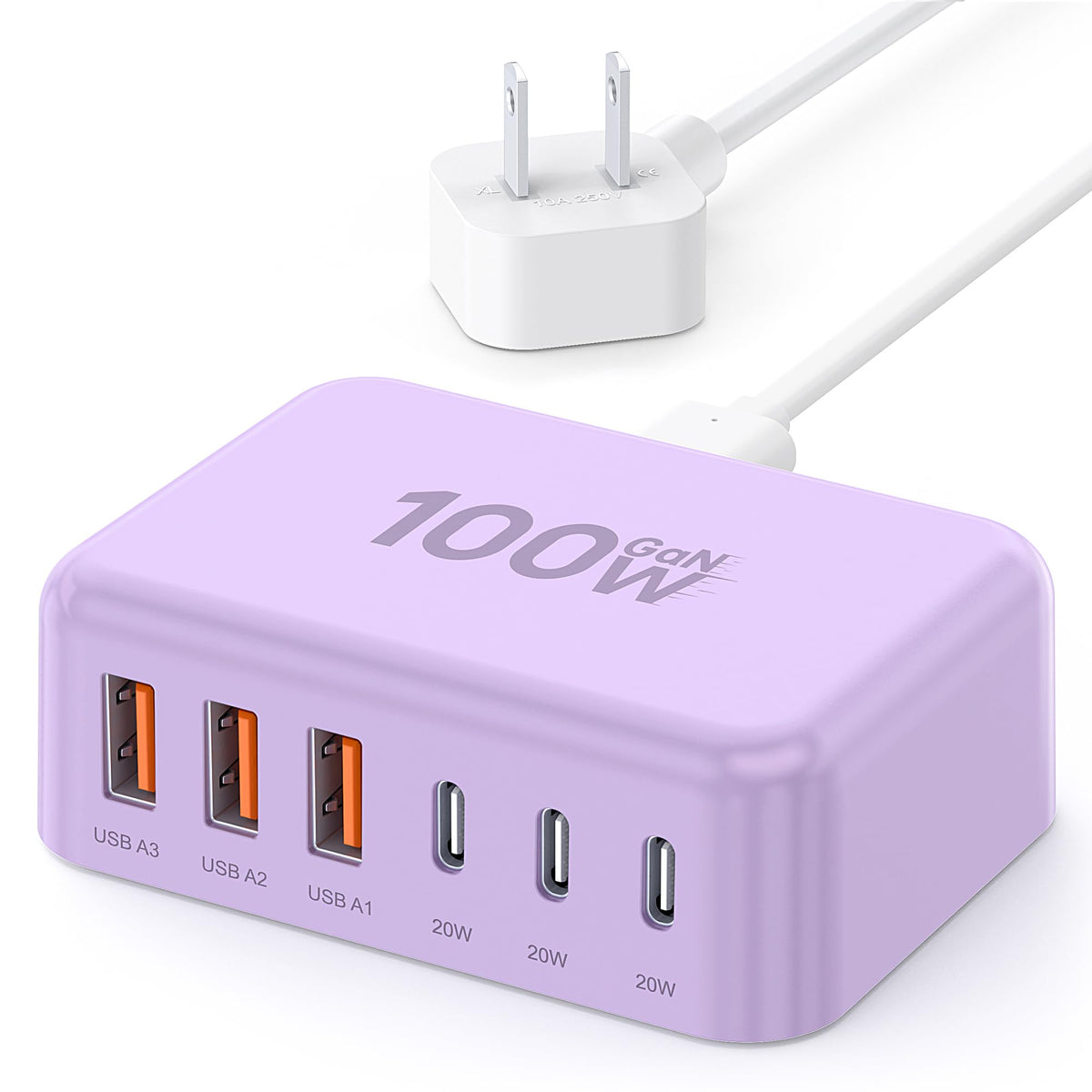 100W 6-Port GaN USB-C Fast Charging Station Hub