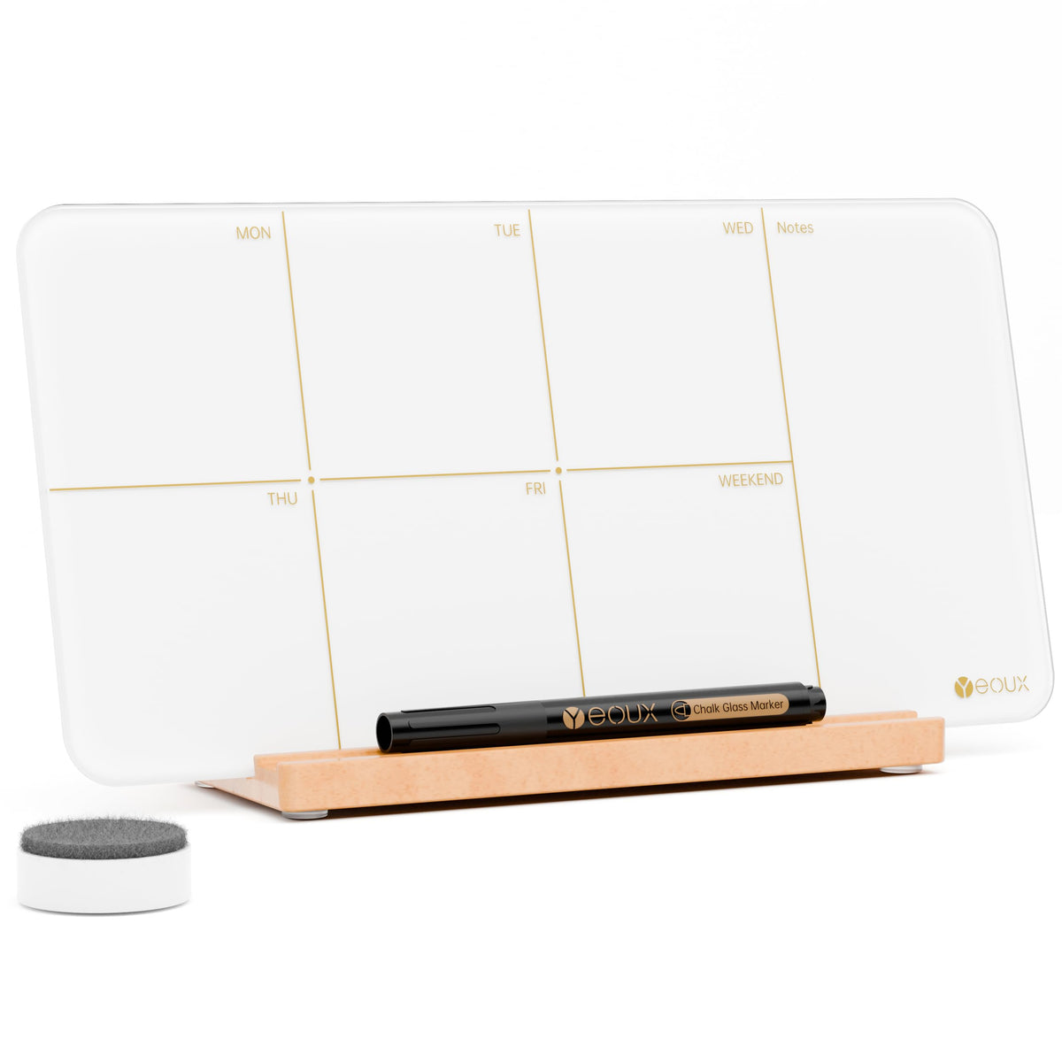 Yeoux Glass Weekly Dry Erase Planner with Wood Stand