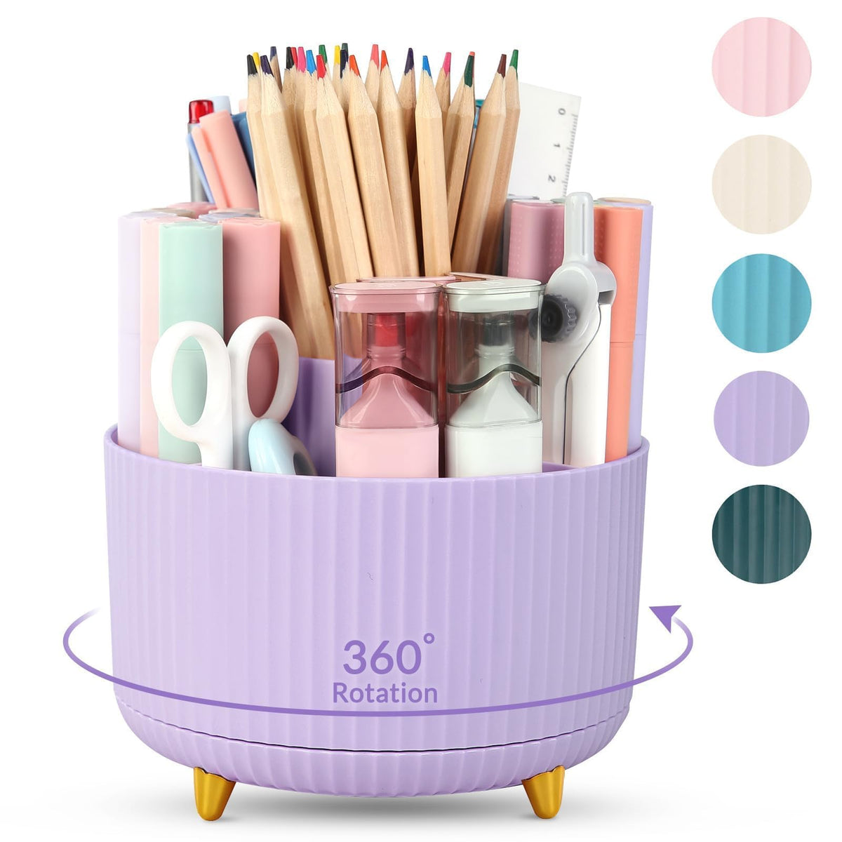 SKYDUE 5-Slot 360° Rotating Desktop Pen and Pencil Organizer