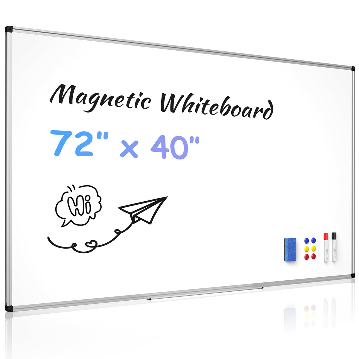Large Magnetic Dry Erase Whiteboard with Aluminum Frame
