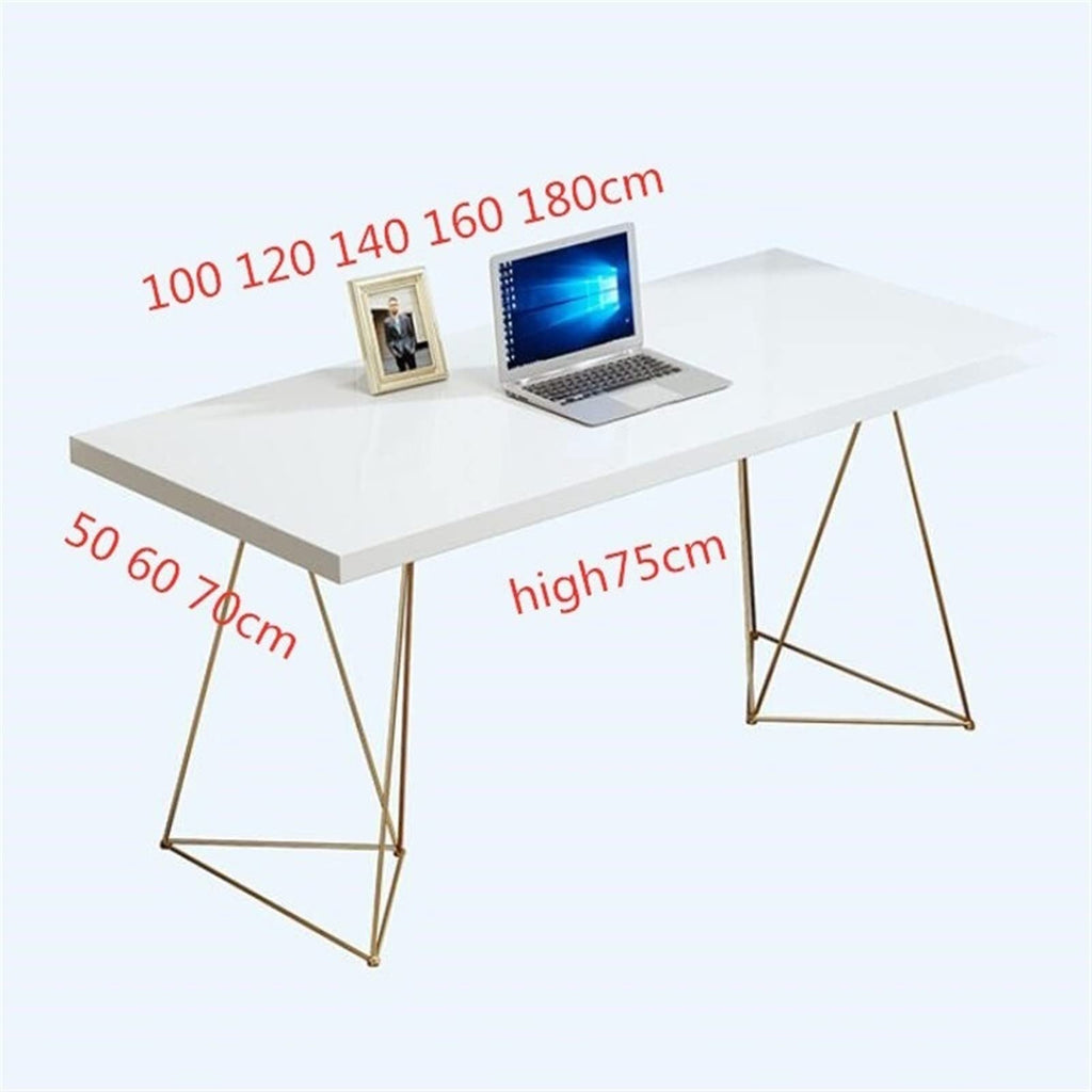 Modern Light Luxury PC Laptop Desk Minimalist Home Bedroom Writing Desk with Golden Metal Frame and White Desktop 1.0/1.2/1.4/1.6/1.8m (Color : 160x70x75cm)
