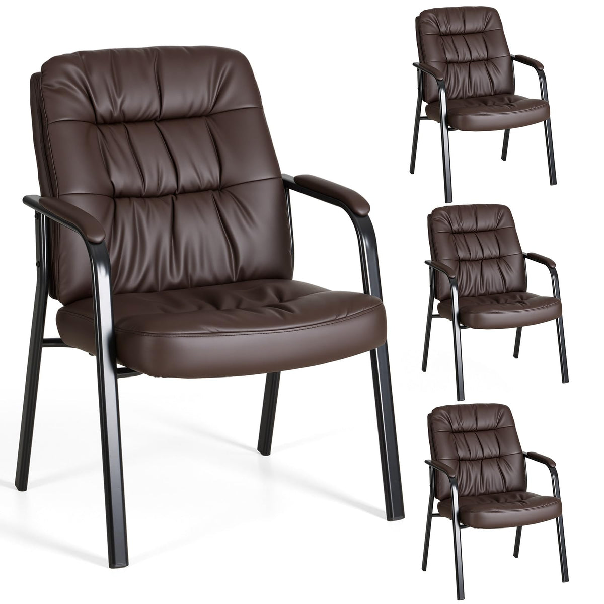 OLIXIS 500 lb PU Leather Guest Reception Chair, Brown