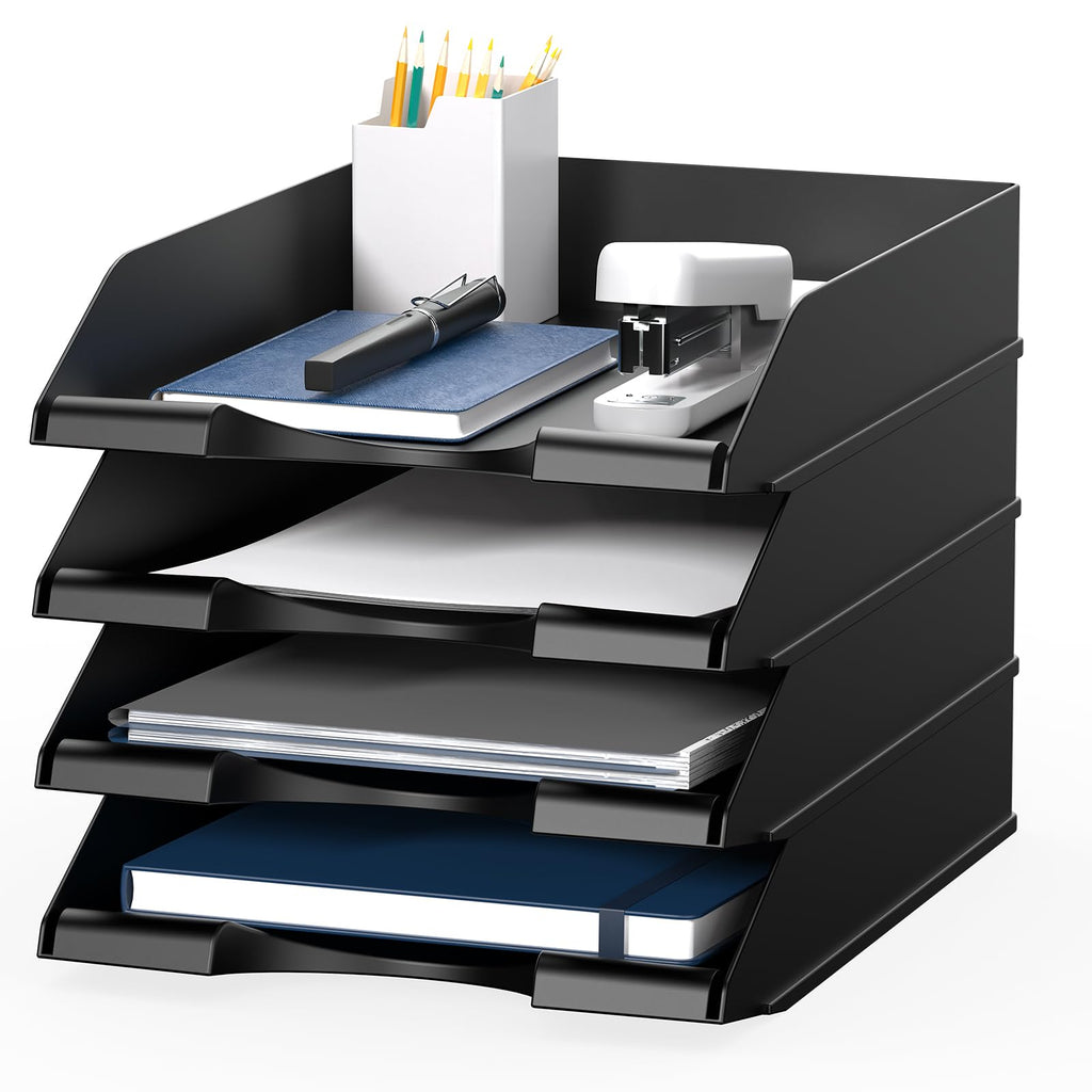 2 Pack Letter Tray 5-Tier Desk Organizer File Paper Holder with Handle, Metal Desktop Document Shelf Tray Office Classroom Organization - Black