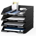2 Pack Letter Tray 5-Tier Desk Organizer File Paper Holder with Handle, Metal Desktop Document Shelf Tray Office Classroom Organization - Black