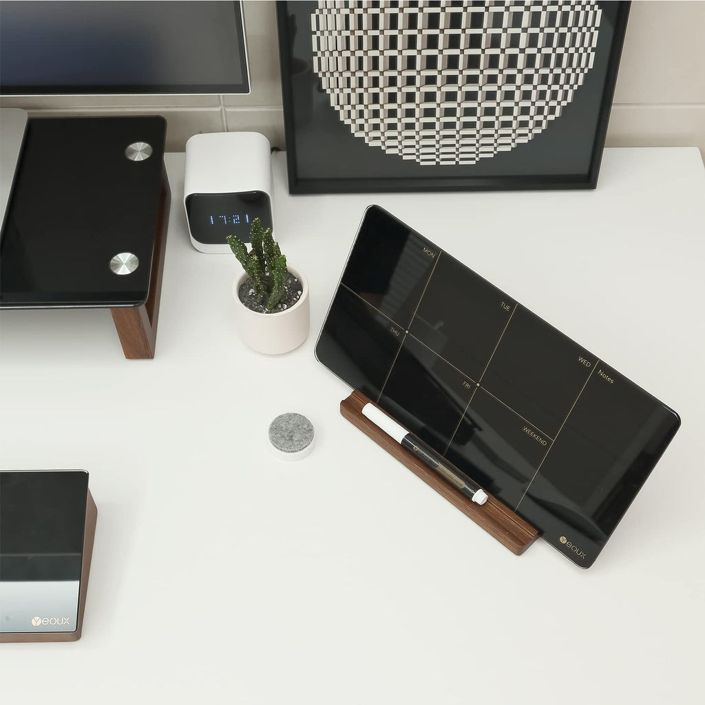 Yeoux Glass Weekly Dry Erase Planner with Wood Stand