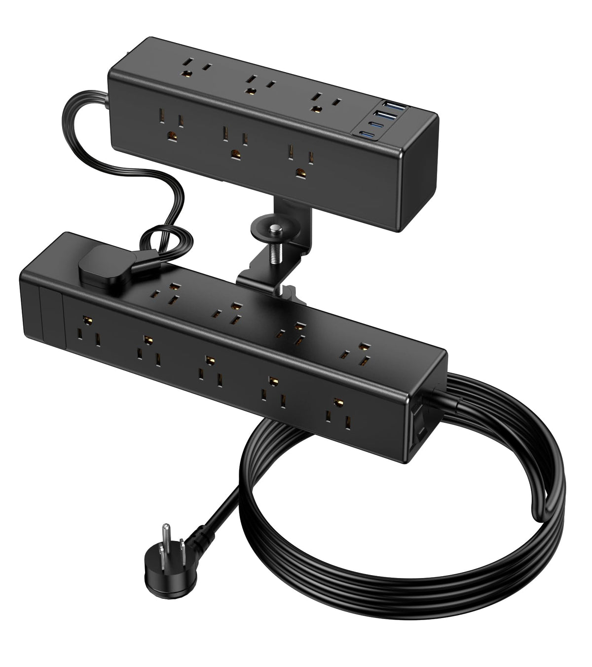 Dual-Layer Desk Clamp Power Strip with 24 Outlets & 65W USB-C