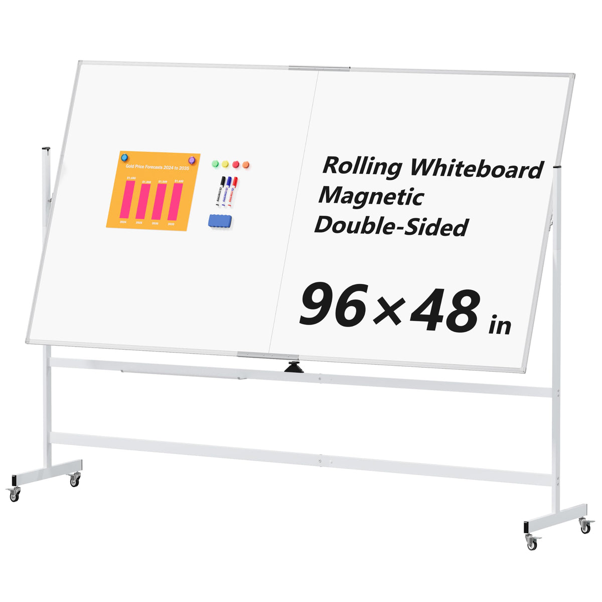 Double-Sided Magnetic Rolling Whiteboard with Stand