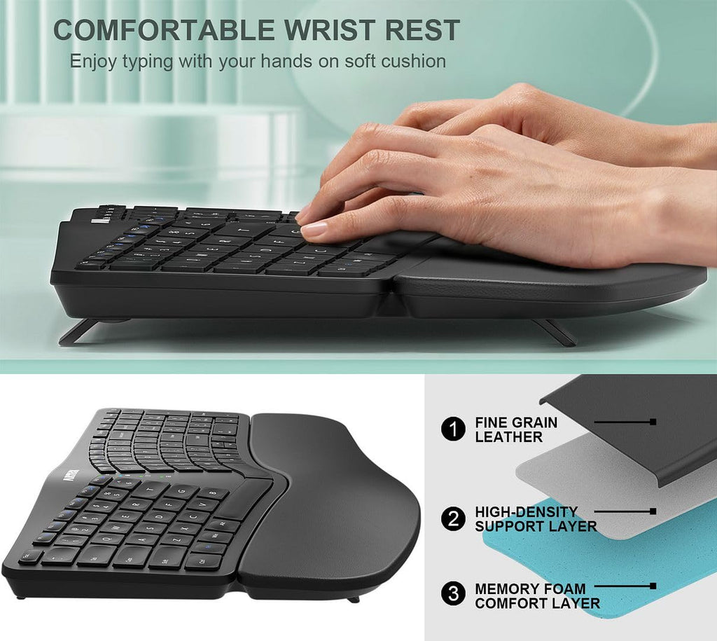 Arteck 2.4GHz Wireless Split Ergonomic Keyboard with Palm Rest