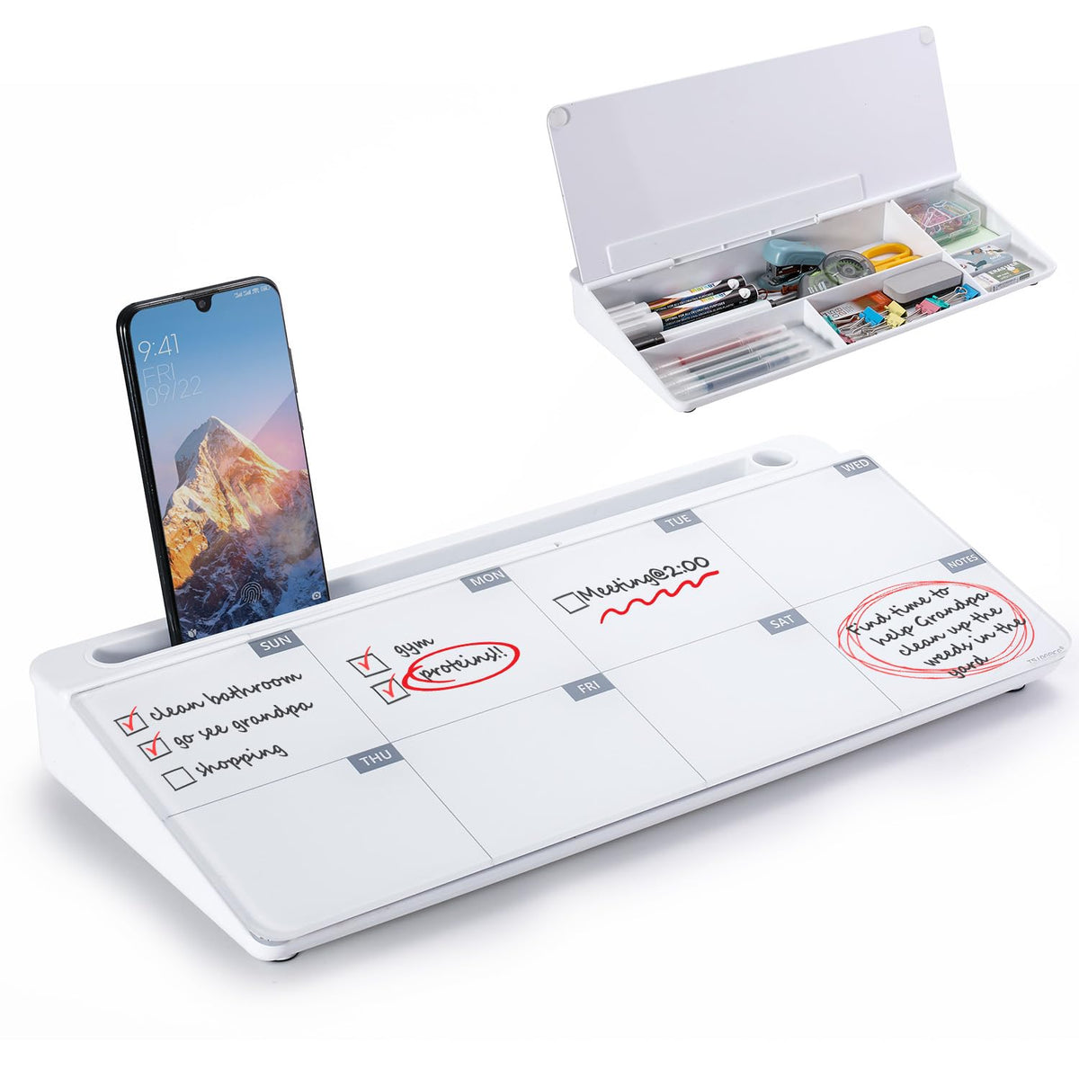 TSJ OFFICE Glass Desktop Dry Erase Board with Drawer
