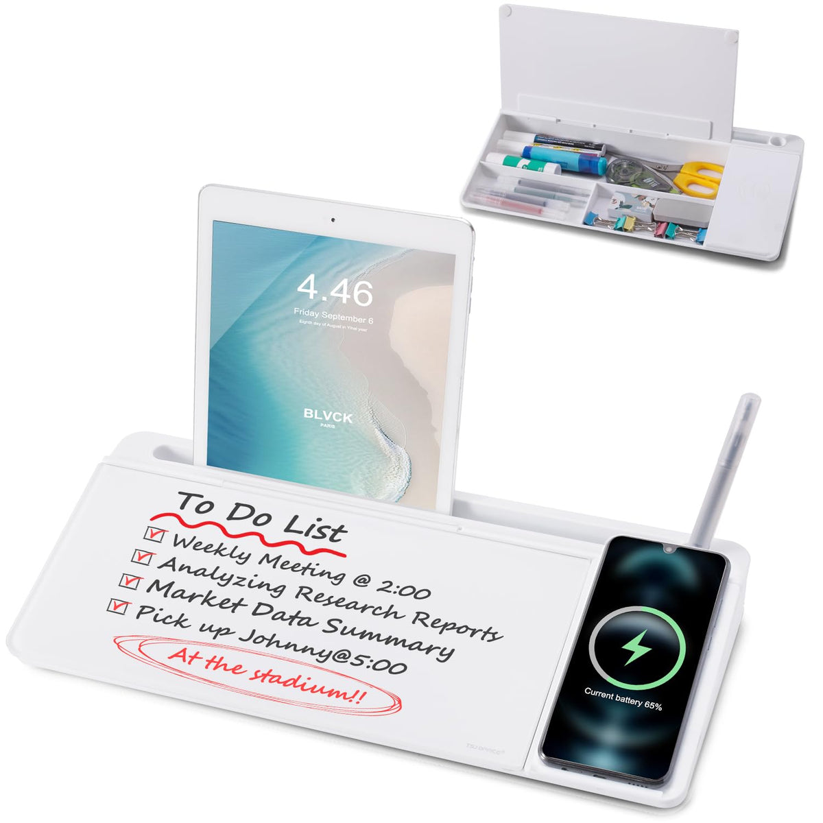 TSJ OFFICE Glass Desktop Dry Erase Board with Drawer