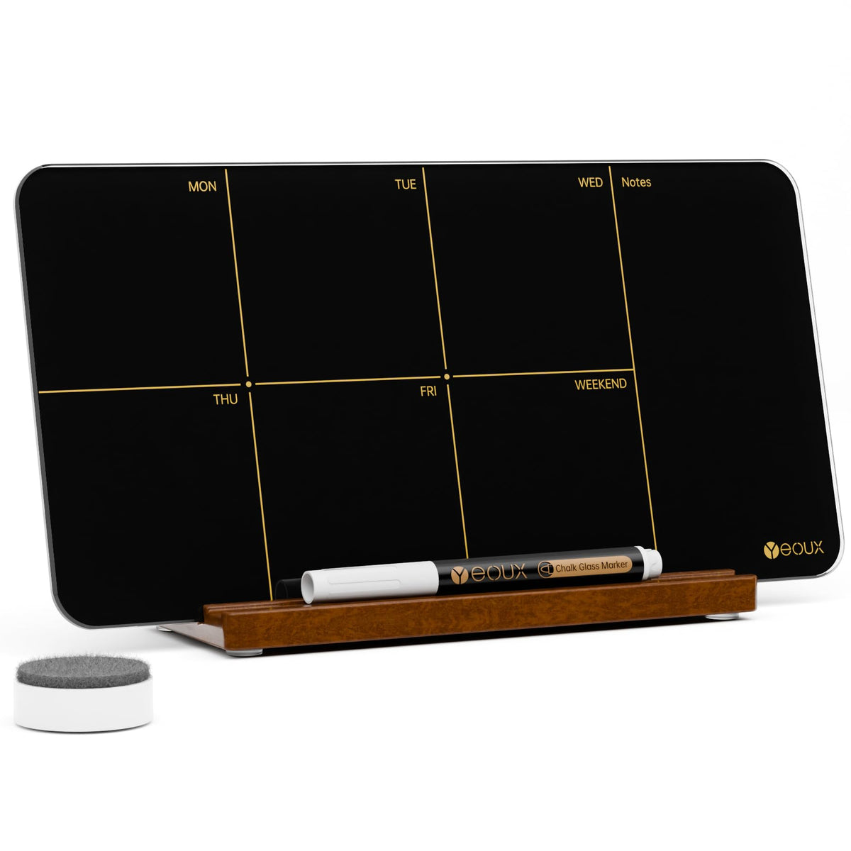 Yeoux Glass Weekly Dry Erase Planner with Wood Stand