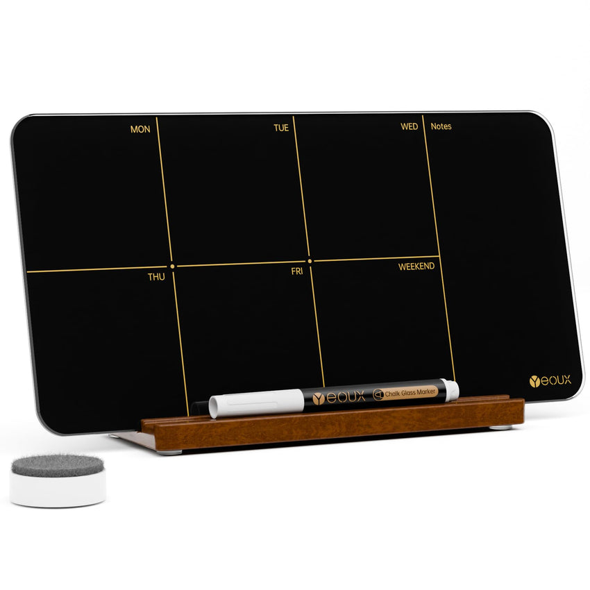 Yeoux Glass Weekly Dry Erase Planner with Wood Stand