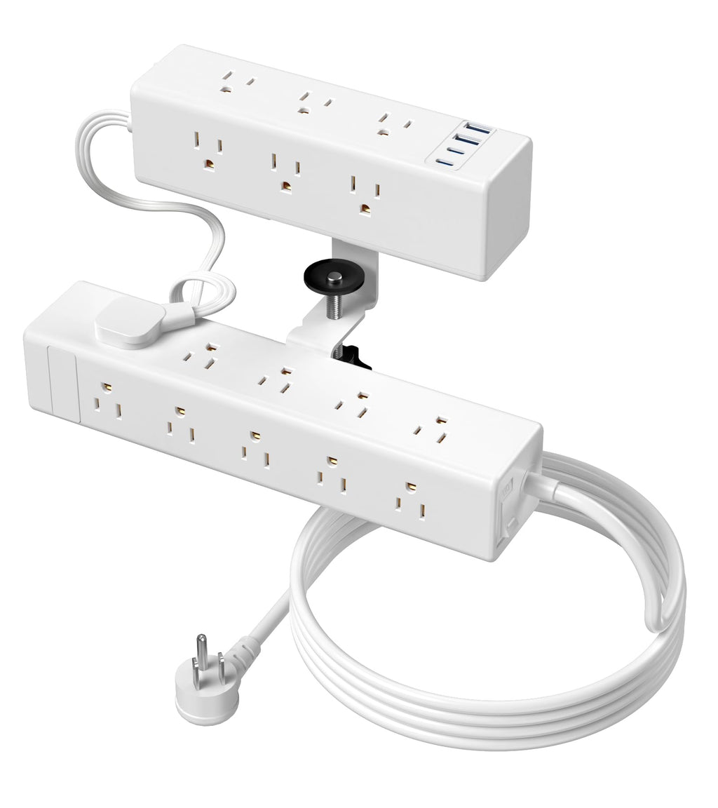 Dual-Layer Desk Clamp Power Strip with 24 Outlets & 65W USB-C