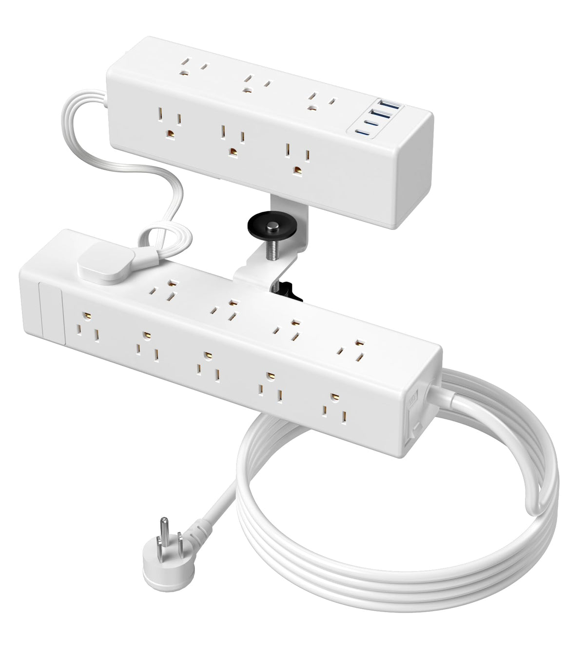 Dual-Layer Desk Clamp Power Strip with 24 Outlets & 65W USB-C