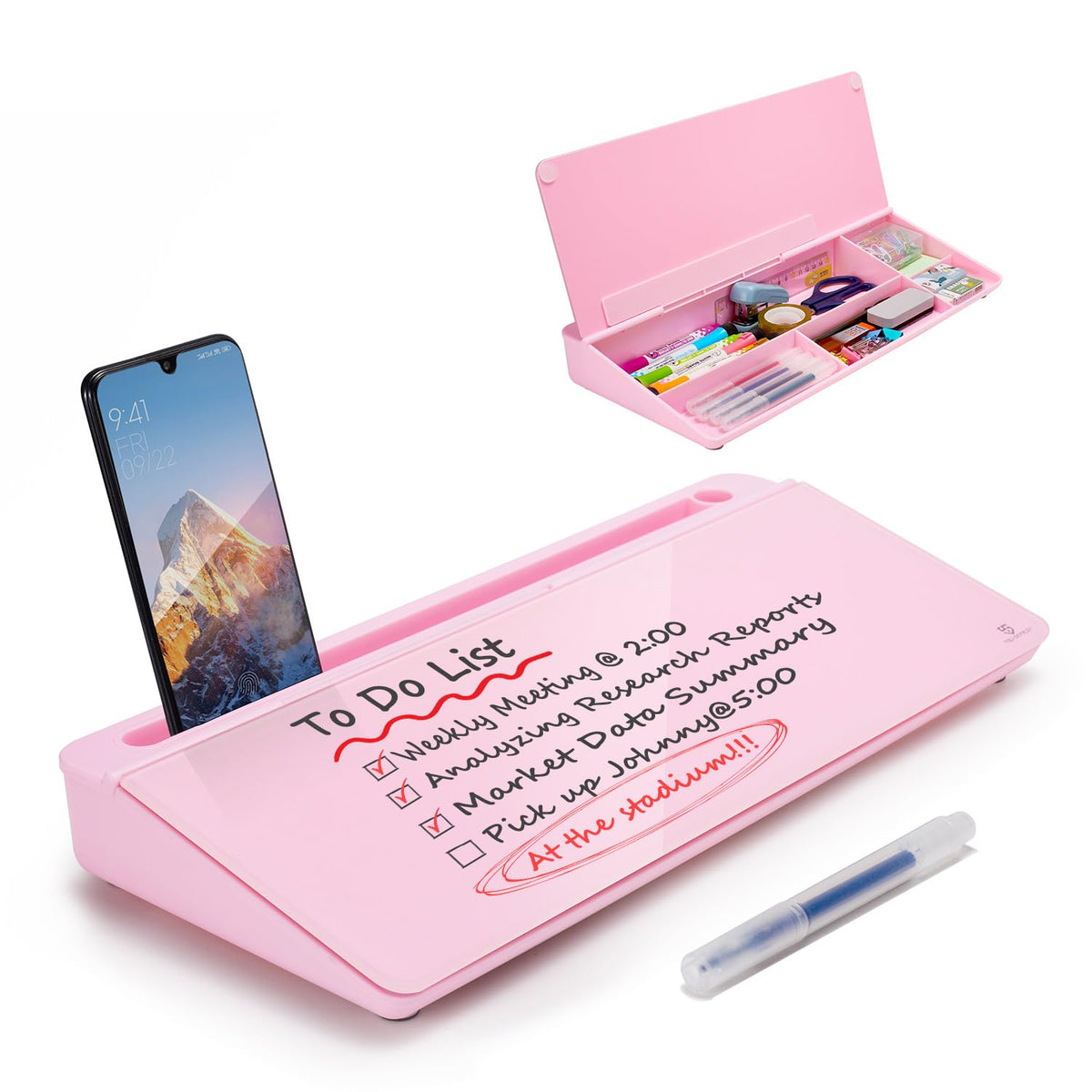TSJ OFFICE Glass Desktop Dry Erase Board with Drawer