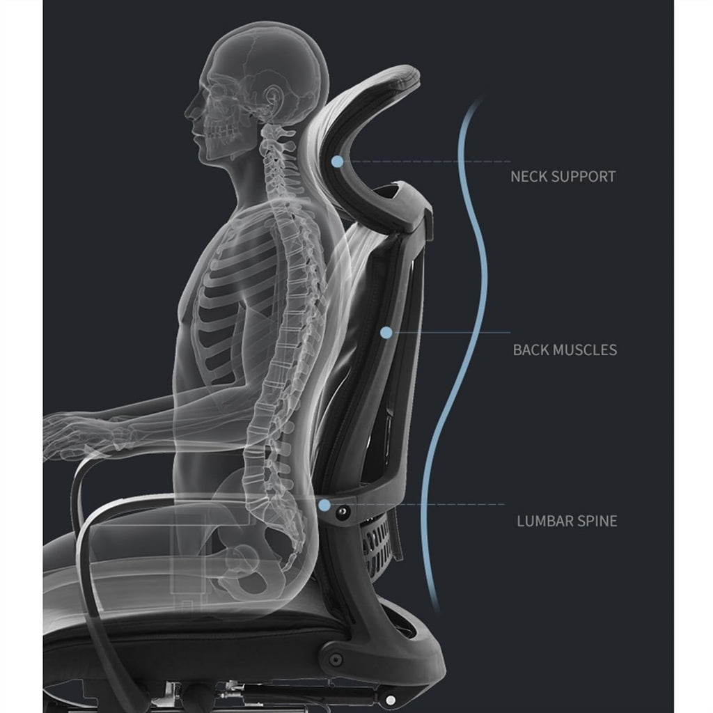 Ergonomic High-Back Leather Office Chair with Headrest, Grey