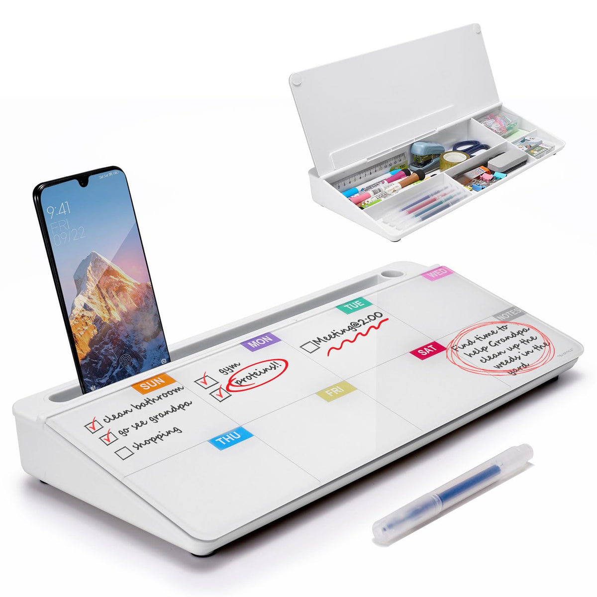 TSJ OFFICE Glass Desktop Dry Erase Board with Drawer