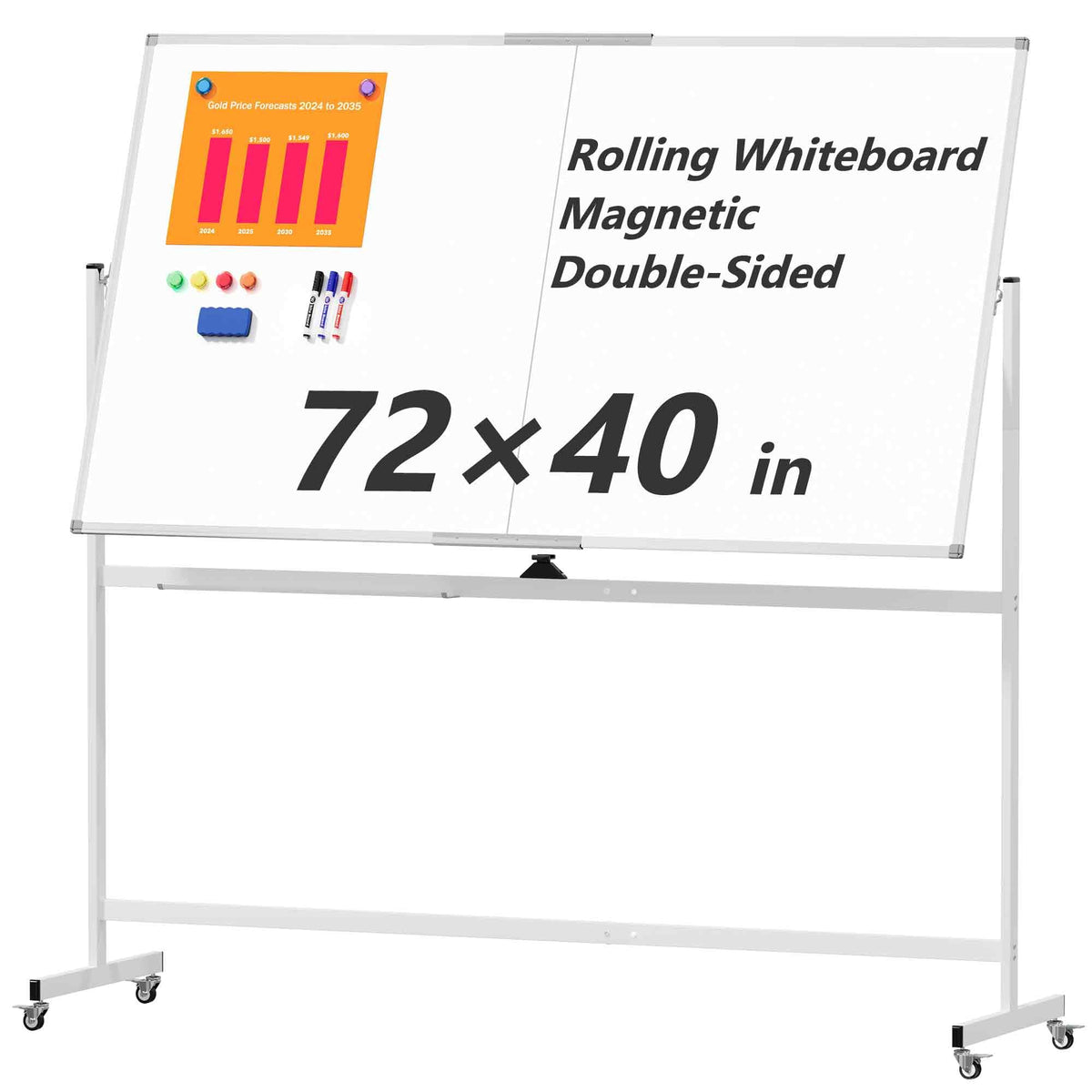Double-Sided Magnetic Rolling Whiteboard with Stand
