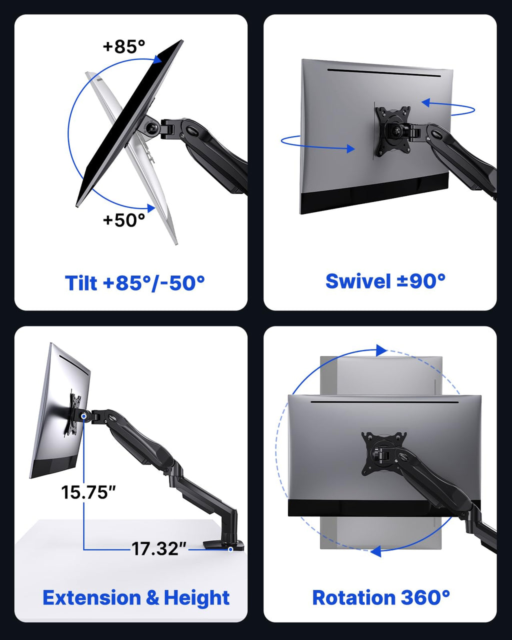HUANUO Adjustable Monitor Arm Mount for 13–32-Inch Screens