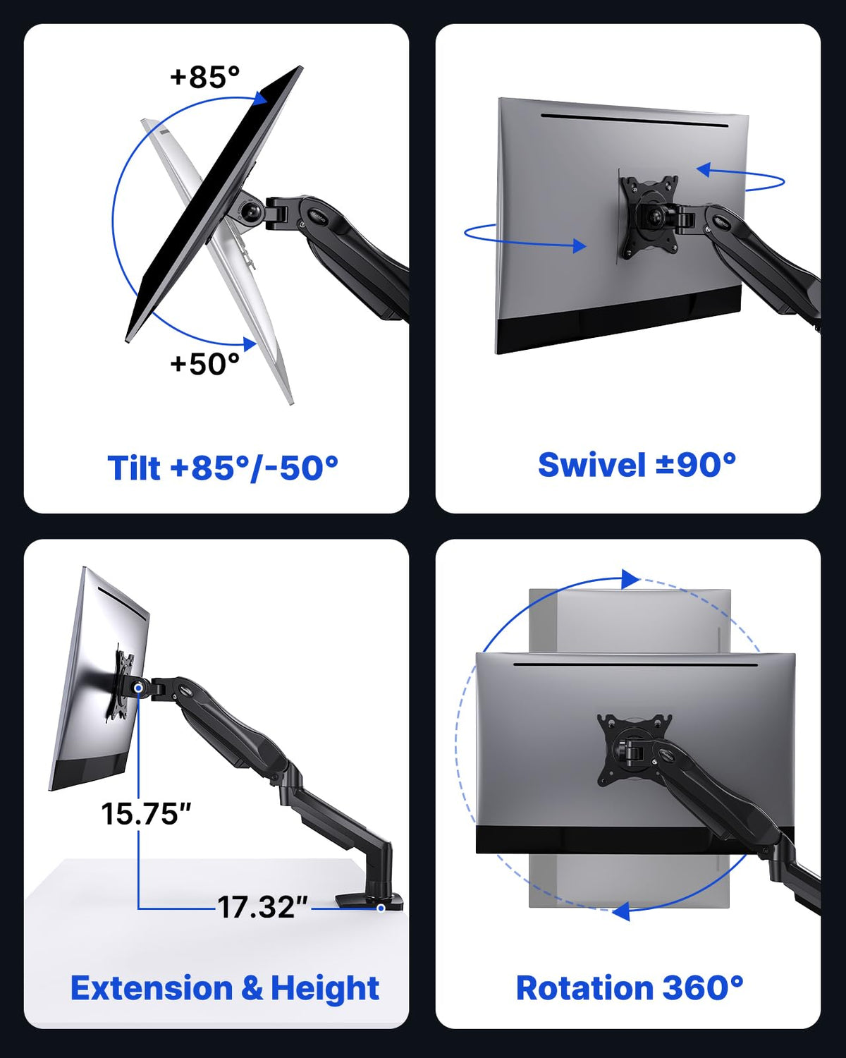 HUANUO Adjustable Monitor Arm Mount for 13–32-Inch Screens
