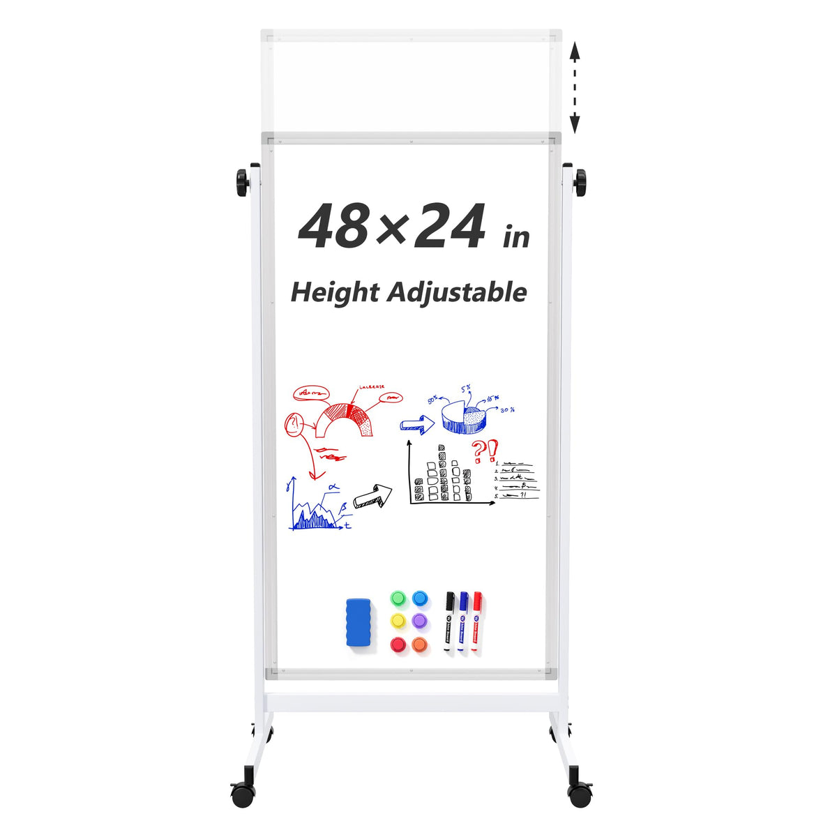 Double-Sided Magnetic Rolling Whiteboard with Stand