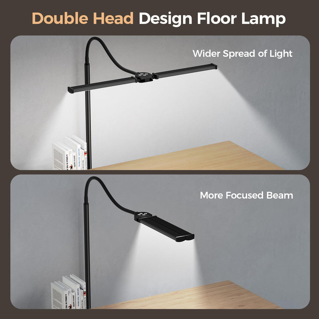 Dual-Head Gooseneck LED Floor Lamp with Remote Control