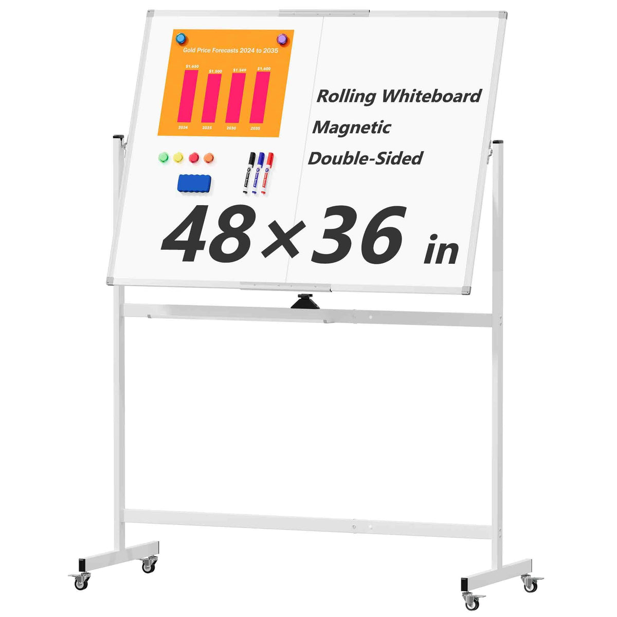 Double-Sided Magnetic Rolling Whiteboard with Stand