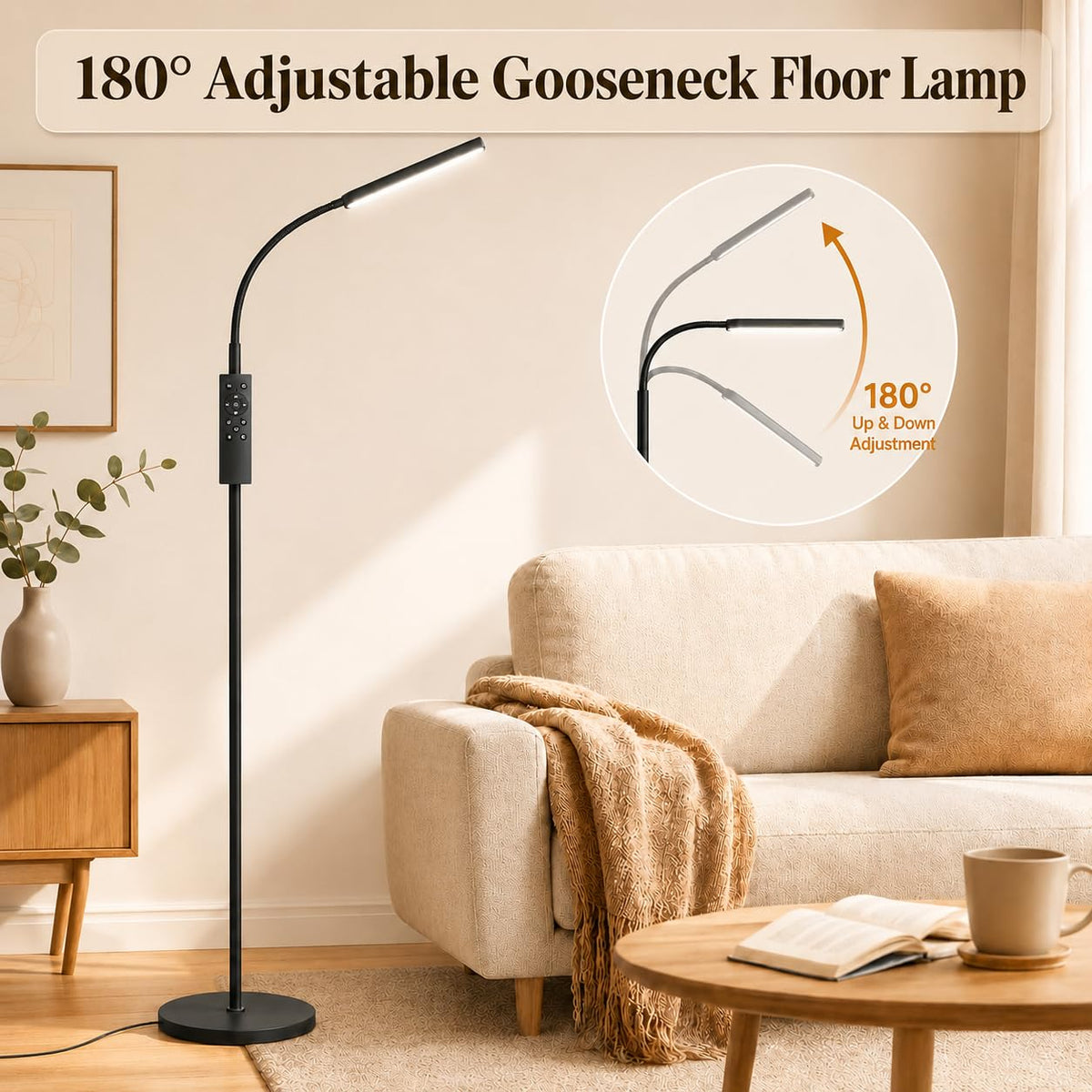 Wio-Mio 15W Dimmable LED Gooseneck Floor Lamp with Remote