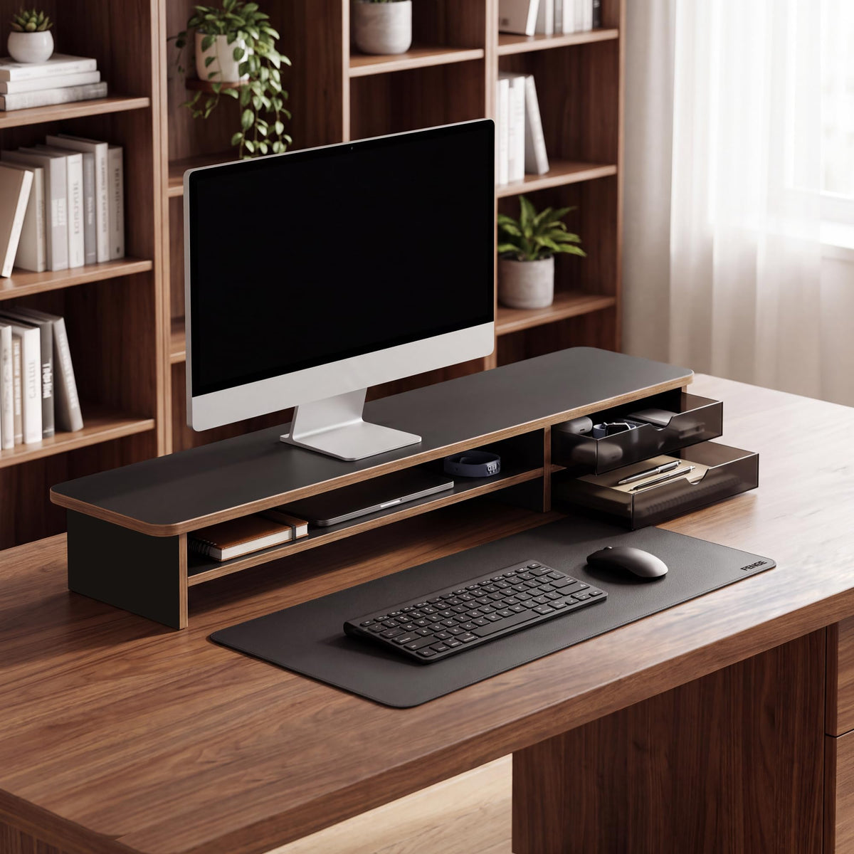 Fenge Monitor Riser Stand with Frosted Storage Drawer