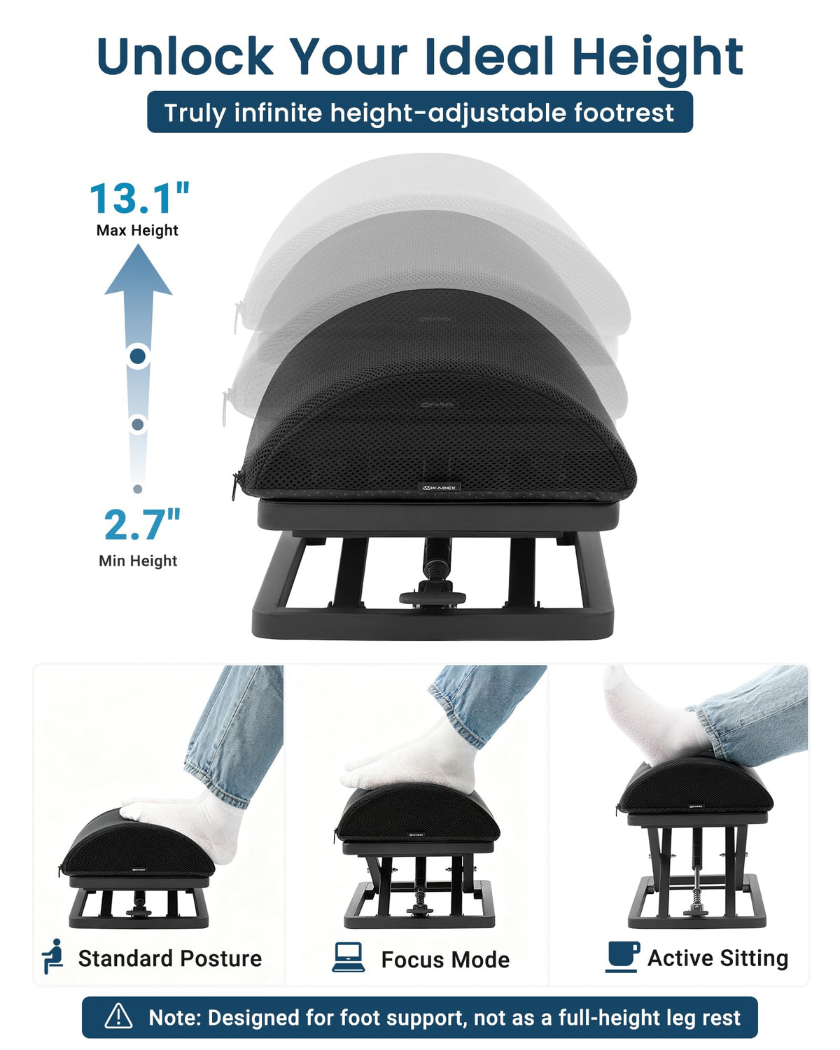 Wikabex Step-to-Adjust Footrest with Continuous Height Control