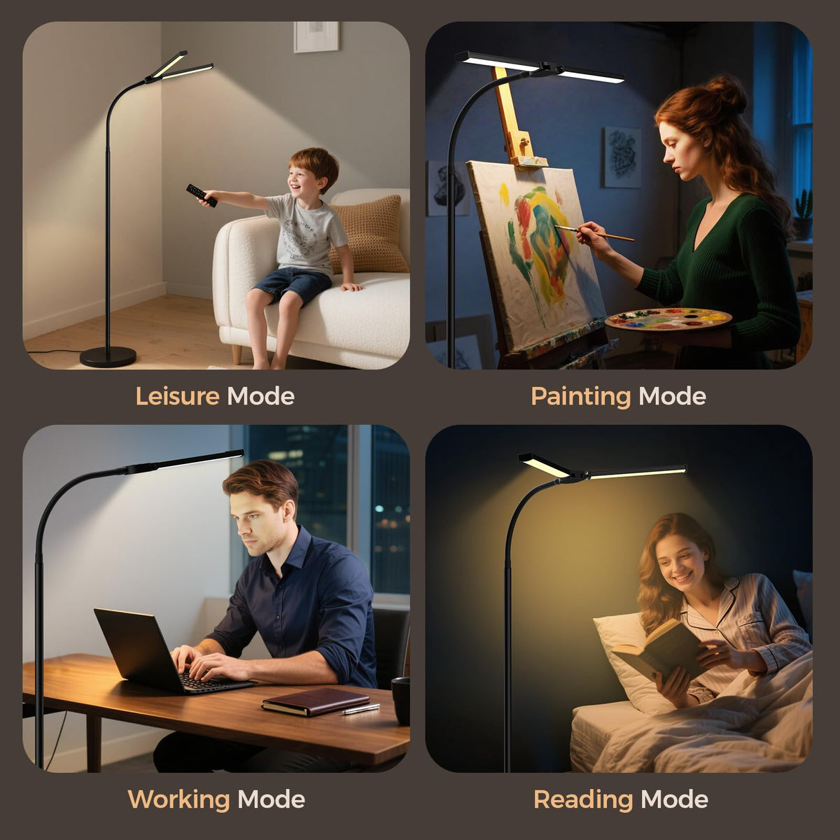 Dual-Head Gooseneck LED Floor Lamp with Remote Control