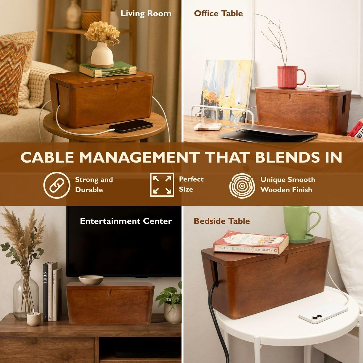 Acacia Cable Management Box - Rustic Design