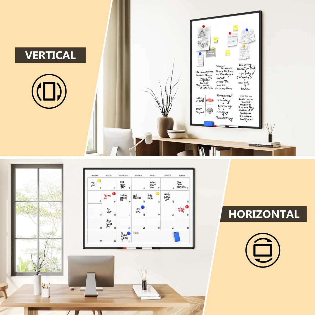 Large Magnetic Dry Erase Whiteboard with Aluminum Frame