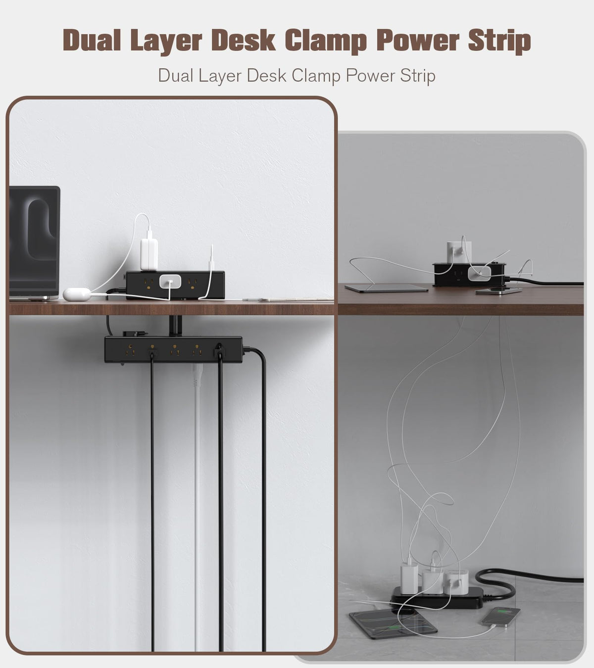 Dual-Layer Desk Clamp Power Strip with 24 Outlets & 65W USB-C