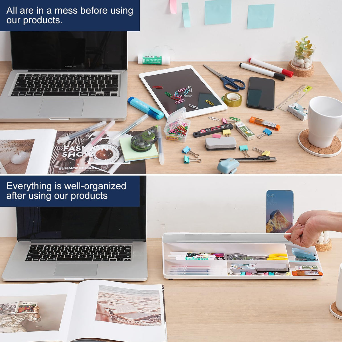 TSJ OFFICE Glass Desktop Dry Erase Board with Drawer