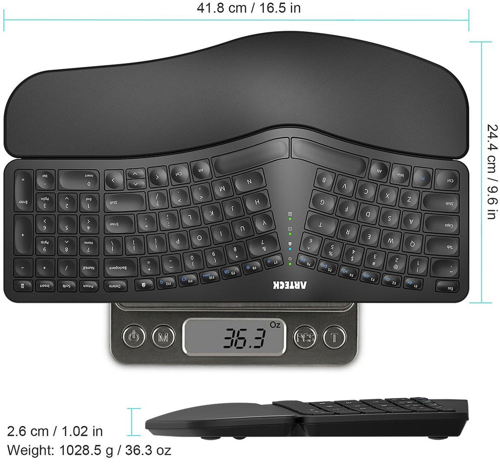 Arteck 2.4GHz Wireless Split Ergonomic Keyboard with Palm Rest