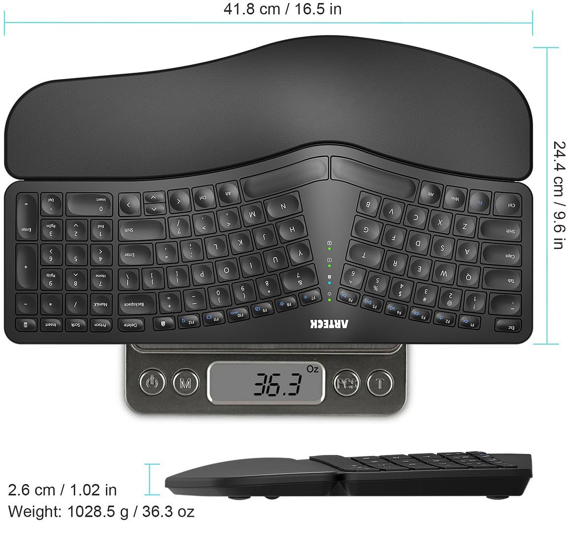 Arteck 2.4GHz Wireless Split Ergonomic Keyboard with Palm Rest