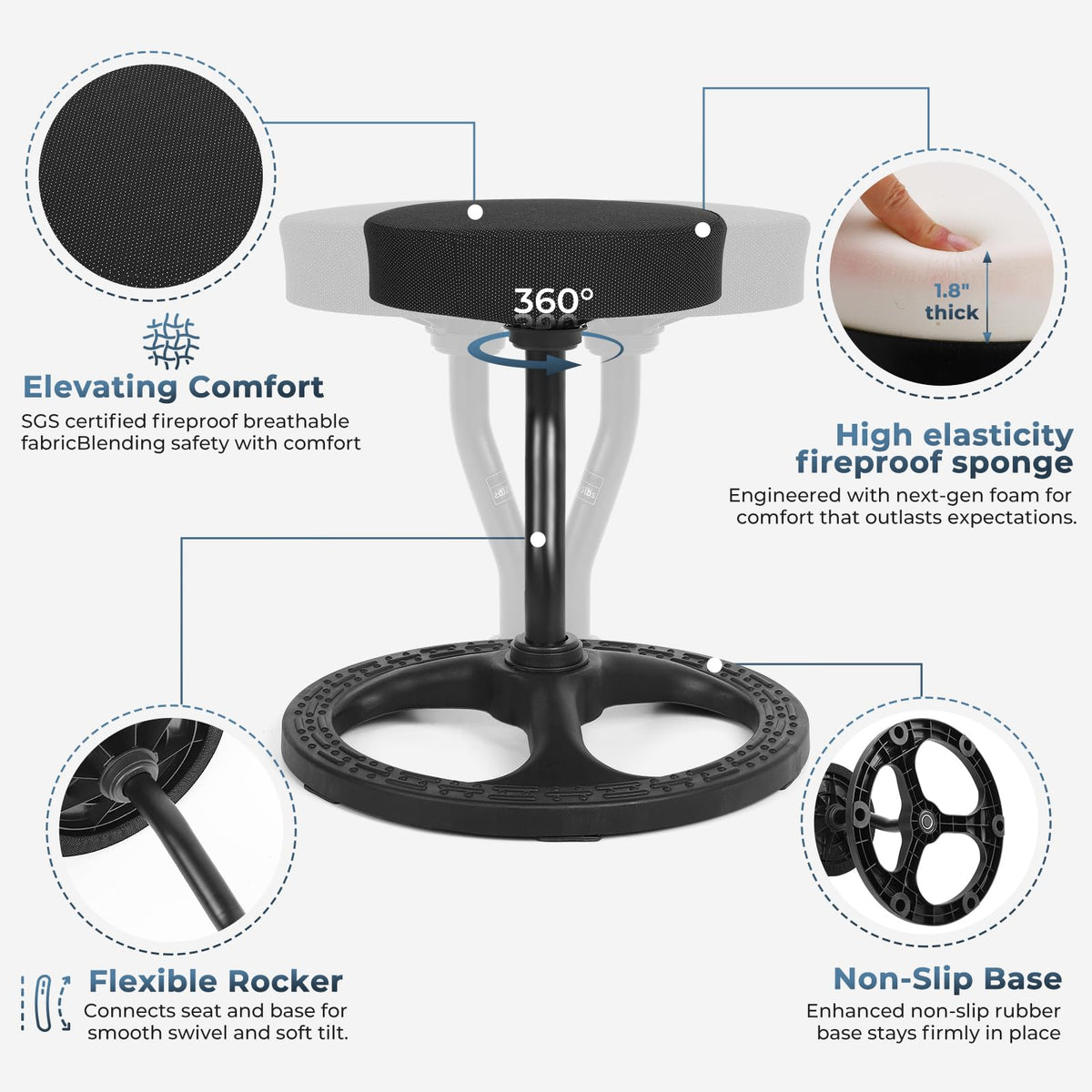 beyond SMART ADHD Chair for Child Adults, Stool Fitness Seat, for Stability, Balance, Yoga, Office, School, Wellness, Active Sitting with Non-Slip Base and Washable Seat Cover