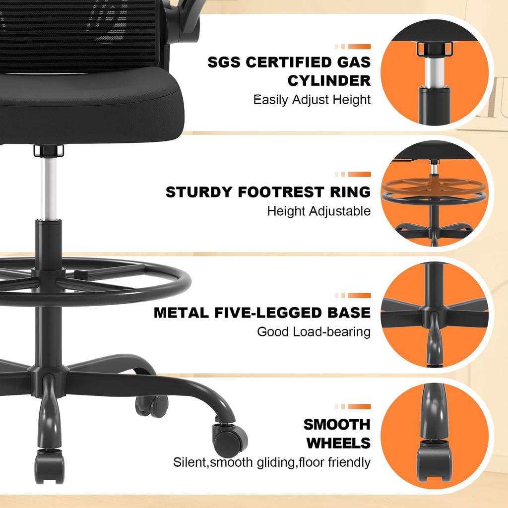 Synorla Ergonomic Mesh Drafting Chair with Flip-Up Arms
