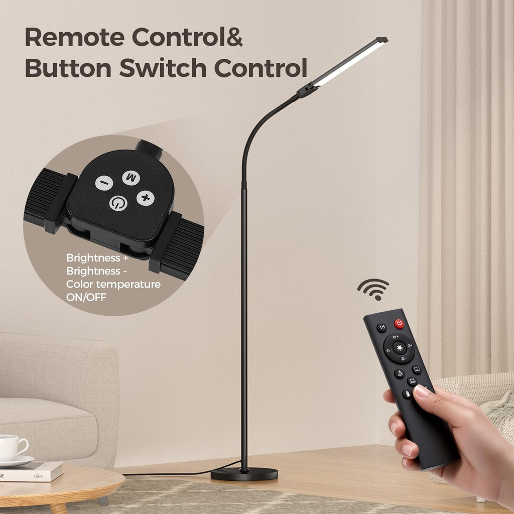 Dual-Head Gooseneck LED Floor Lamp with Remote Control