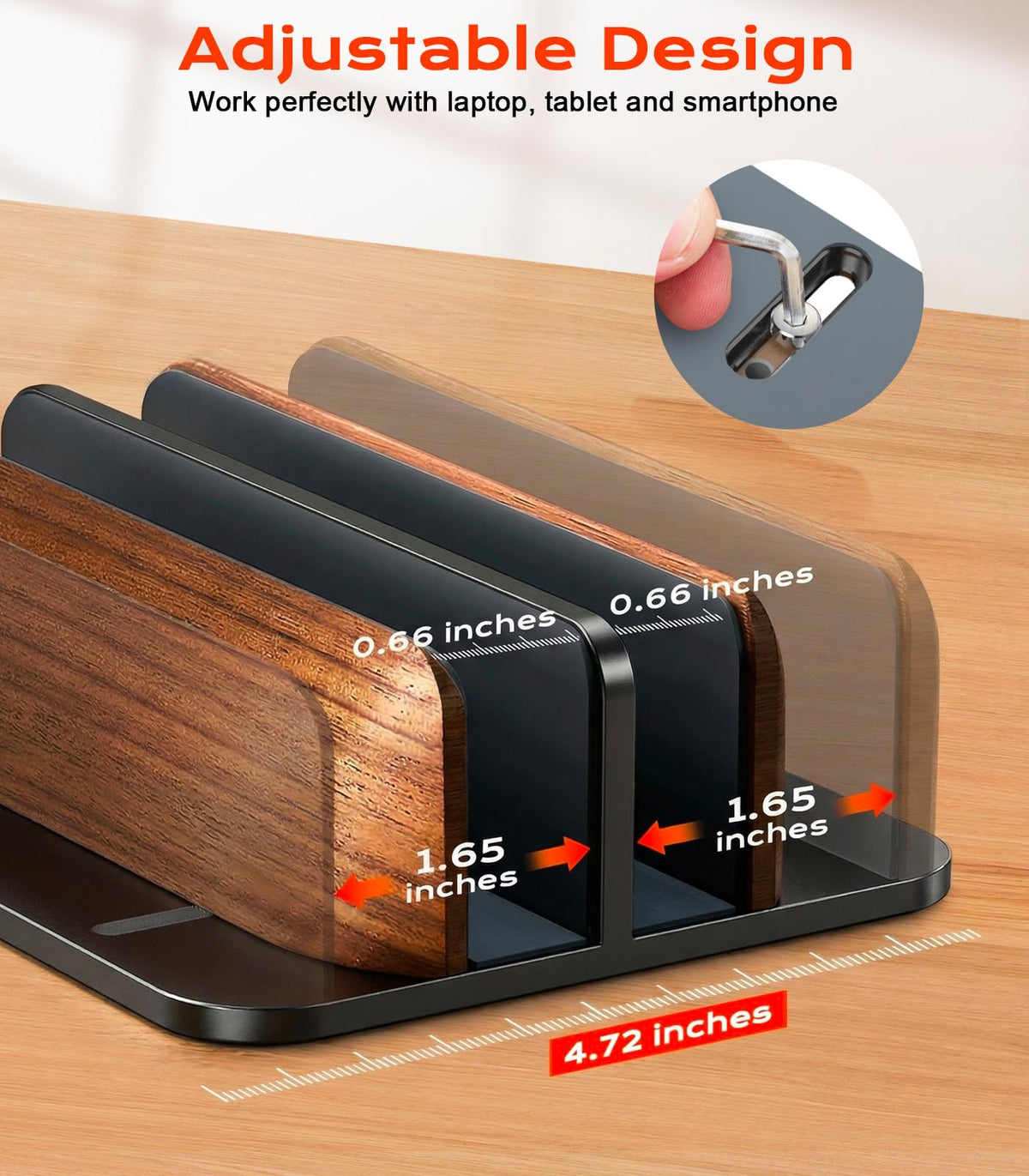 JCZT Walnut Vertical Dual Laptop Stand for Desk Organization