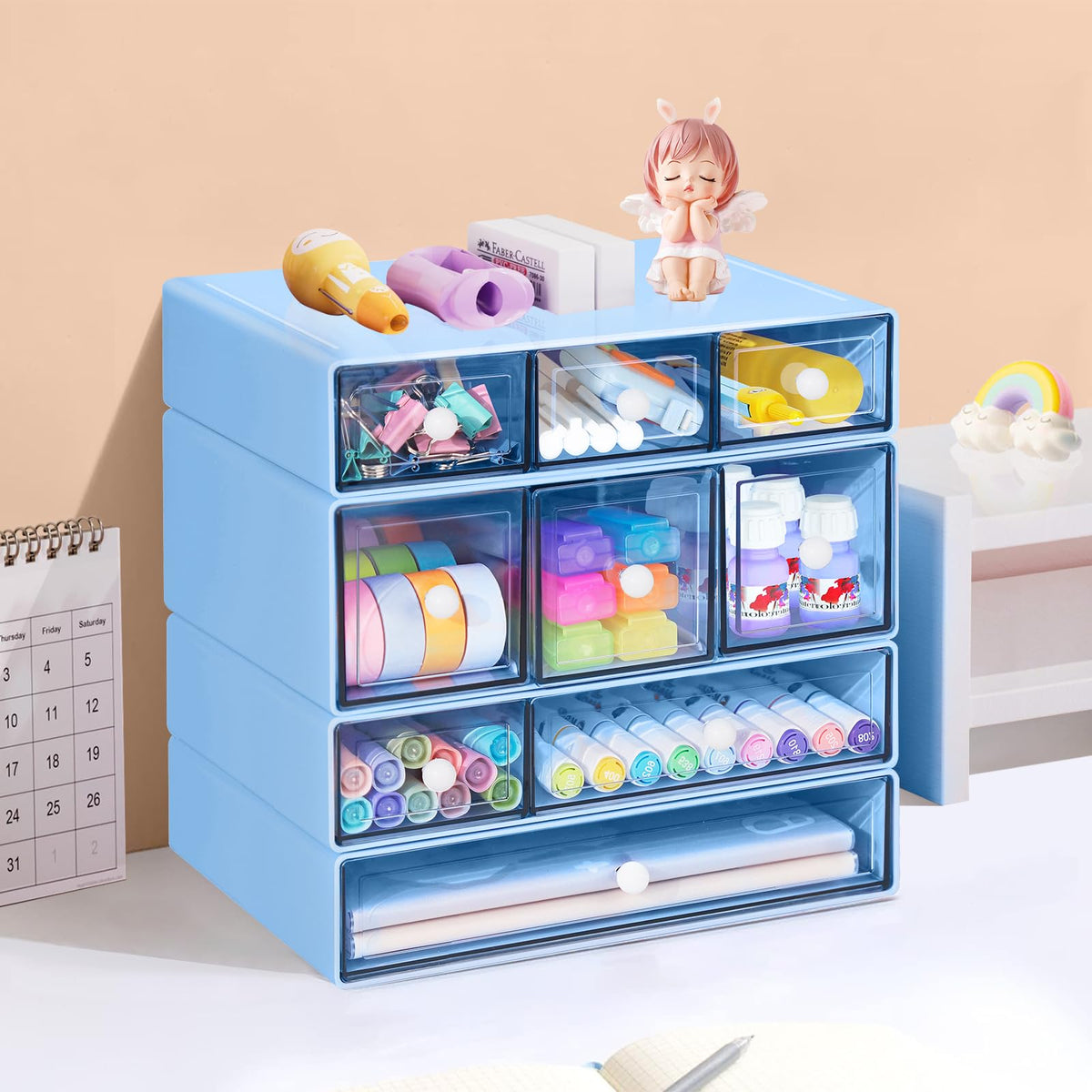 FODIENS 4-Tier Stackable Desktop Organizer with 9 Drawers