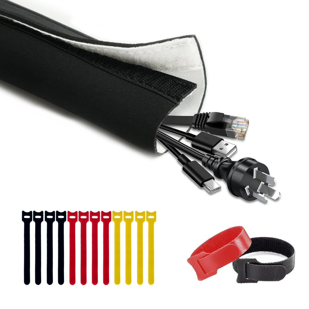 Cuttable Neoprene Cable Management Sleeve with Hook-and-Loop