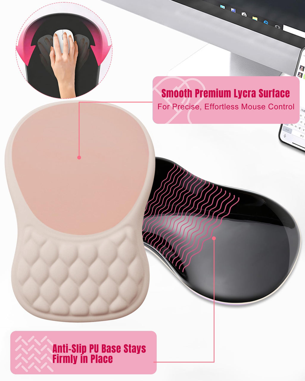 PVIPCZ Ergonomic Mouse Pad with Sloped Memory Foam Wrist Rest