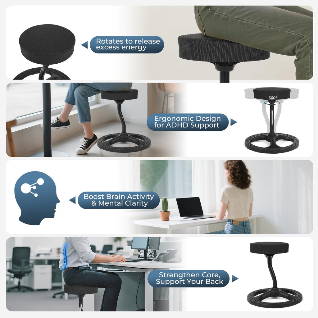 beyond SMART ADHD Chair for Child Adults, Stool Fitness Seat, for Stability, Balance, Yoga, Office, School, Wellness, Active Sitting with Non-Slip Base and Washable Seat Cover