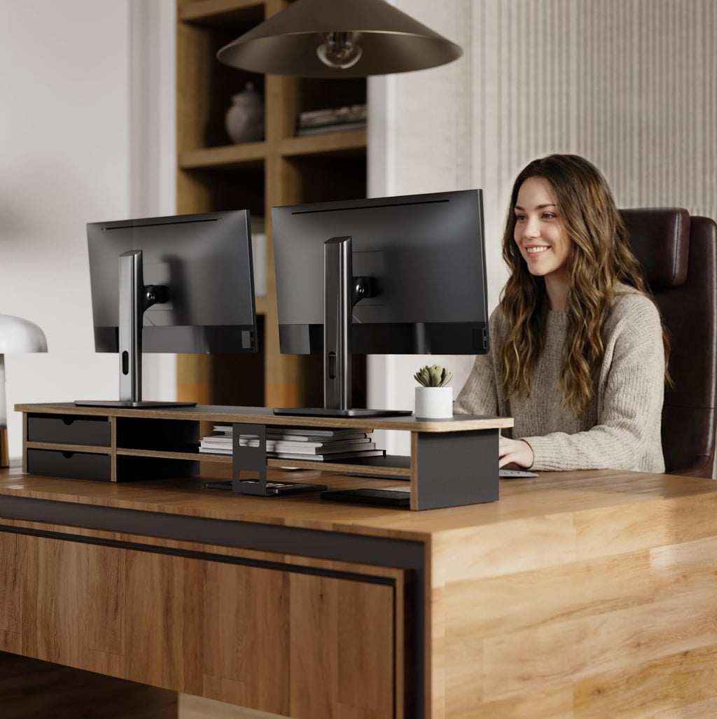 Fenge Monitor Riser Stand with Frosted Storage Drawer